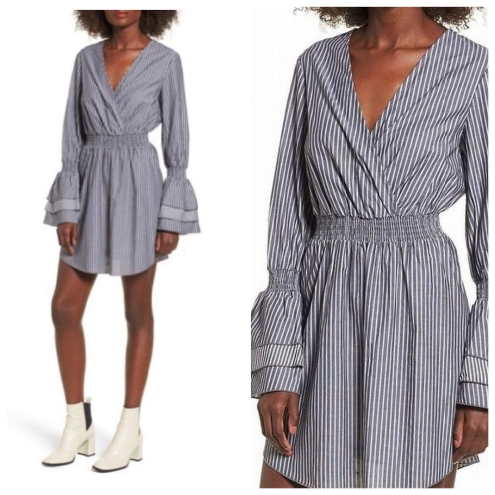 Nordstrom BP Stripe Dress Ruffle Bell Sleeves